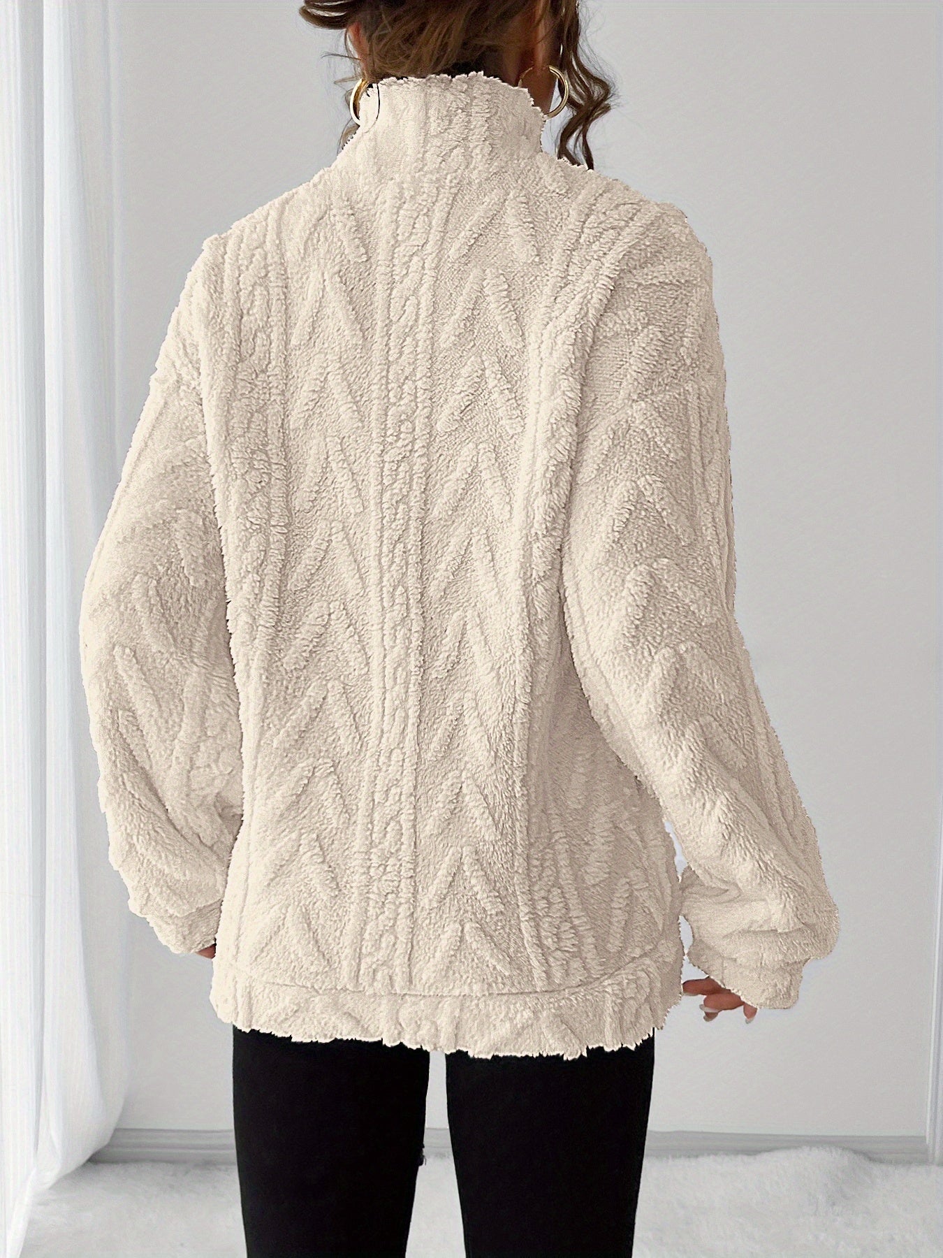 Elegant Polyester Fleece Sweatshirt with Lapel Collar