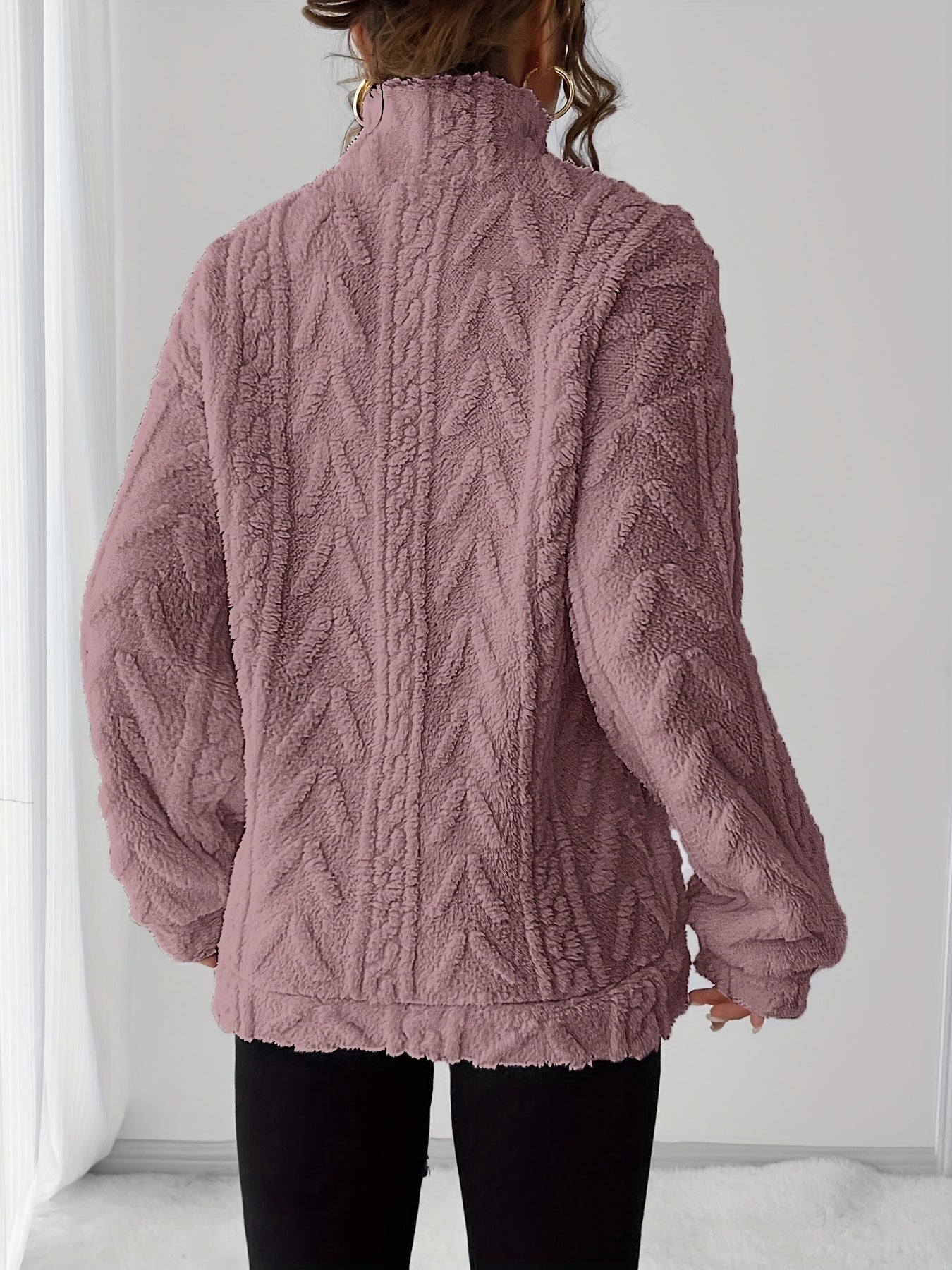 Elegant Polyester Fleece Sweatshirt with Lapel Collar
