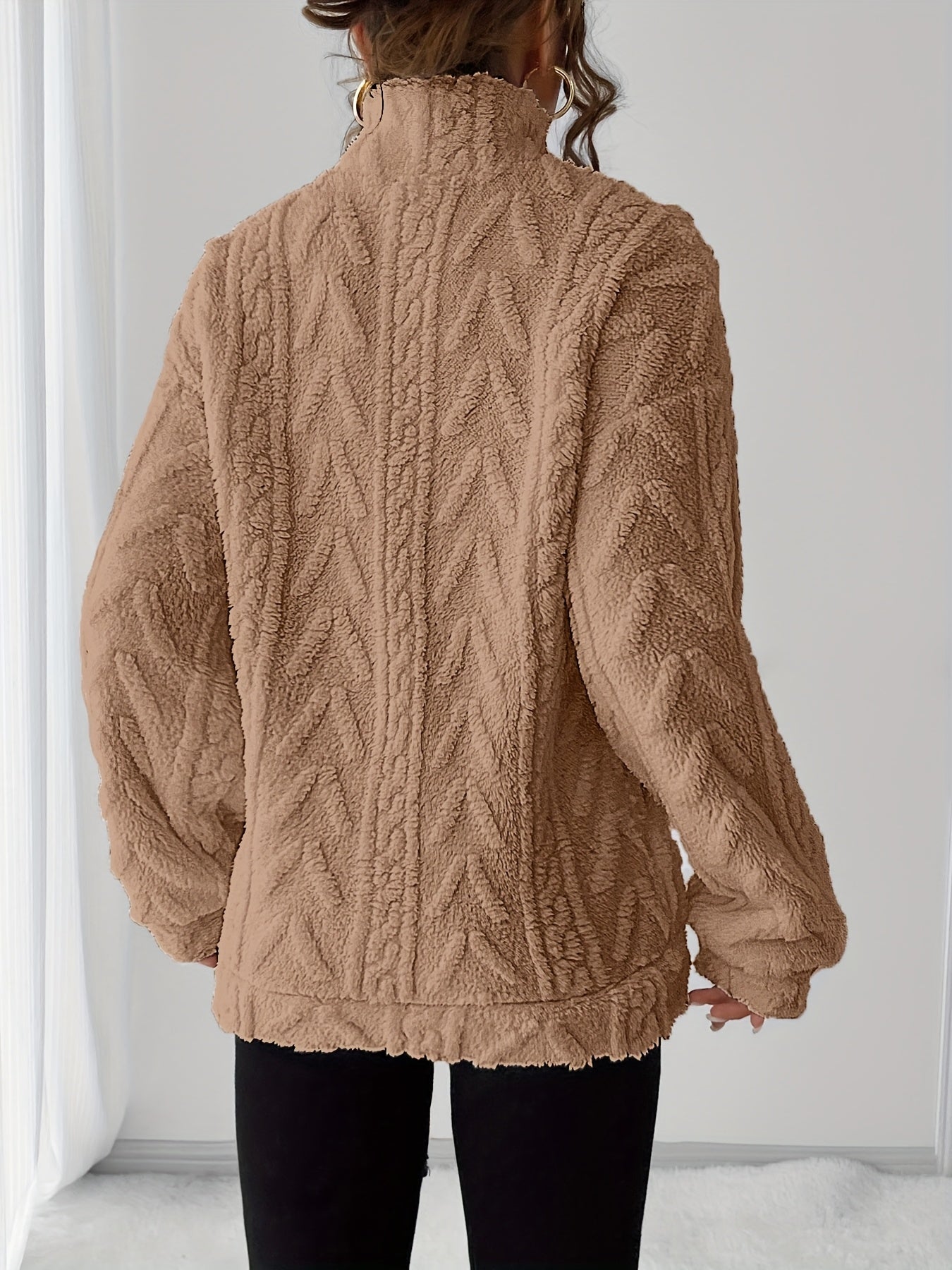 Elegant Polyester Fleece Sweatshirt with Lapel Collar