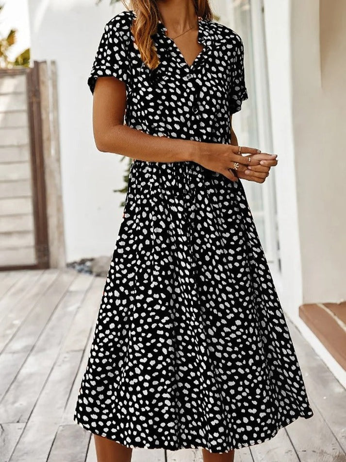 Amber Printed V-Neck Dress - Effortless Summer & Wedding Guest Elegance
