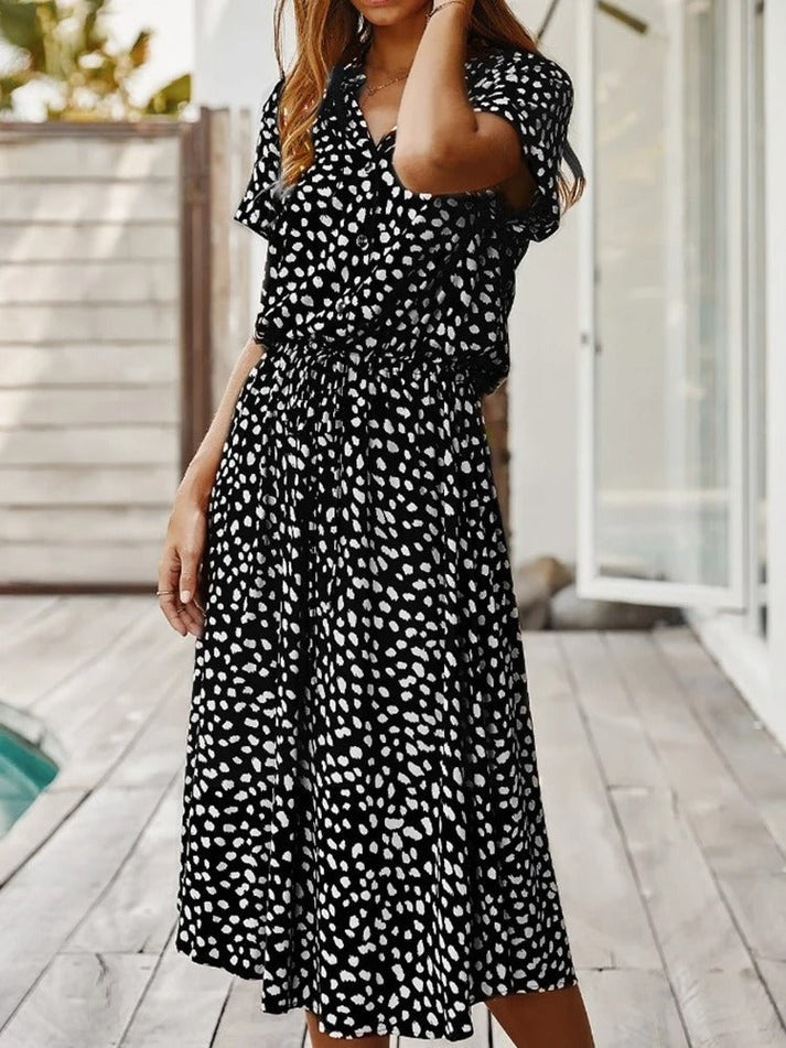Amber Printed V-Neck Dress - Effortless Summer & Wedding Guest Elegance