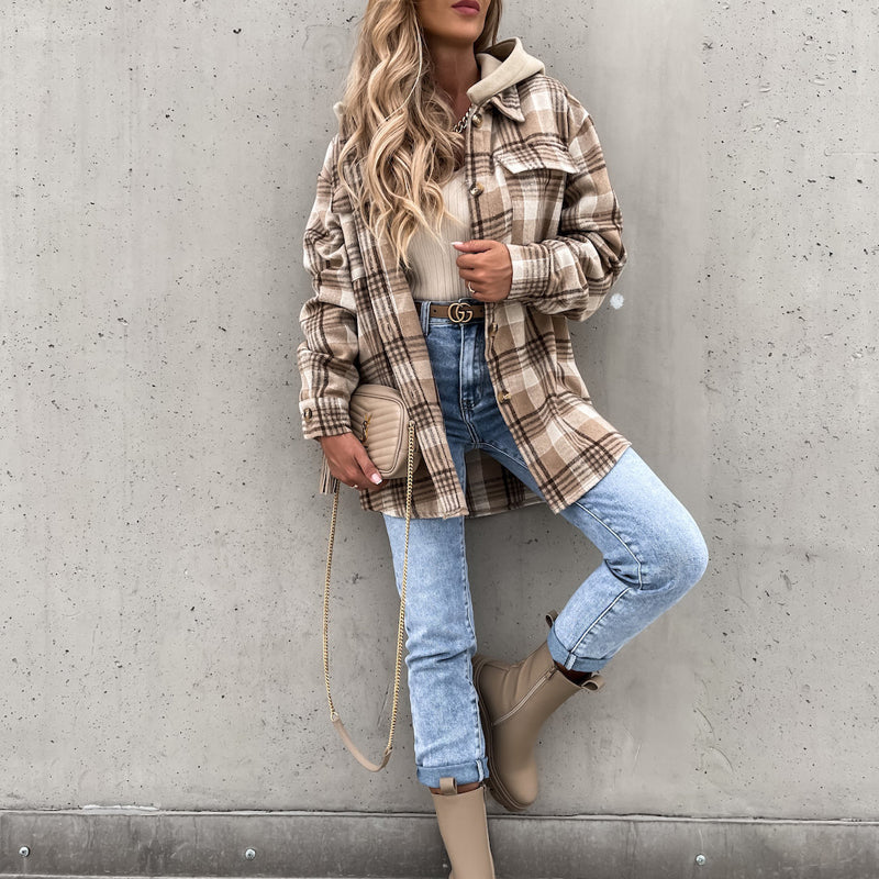 Casual Hooded Plaid Coat - Stylish Women's Winter Outerwear