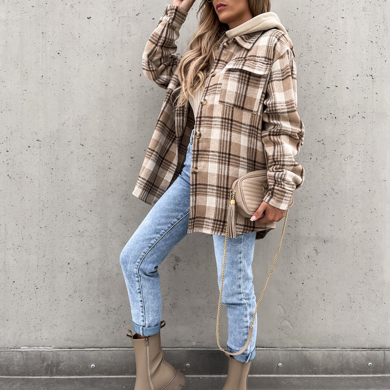 Casual Hooded Plaid Coat - Stylish Women's Winter Outerwear