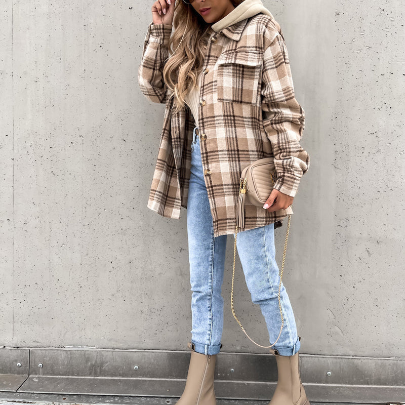 Casual Hooded Plaid Coat - Stylish Women's Winter Outerwear