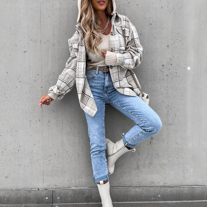 Casual Hooded Plaid Coat - Stylish Women's Winter Outerwear