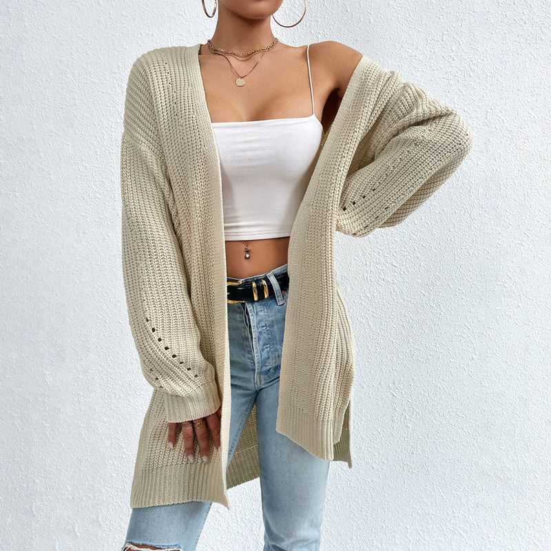 Casual Knit Cardigan - Comfortable Long Cardigans for Women in Black