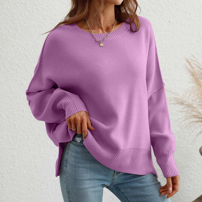 Casual Knitted Pullover in Solid Colour