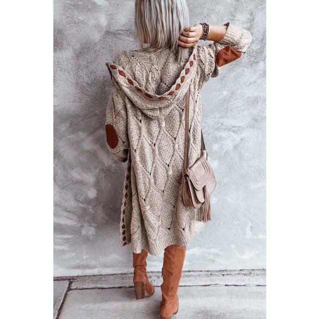 Vintage Hooded Cardigan - Cozy Patchwork Style For Women