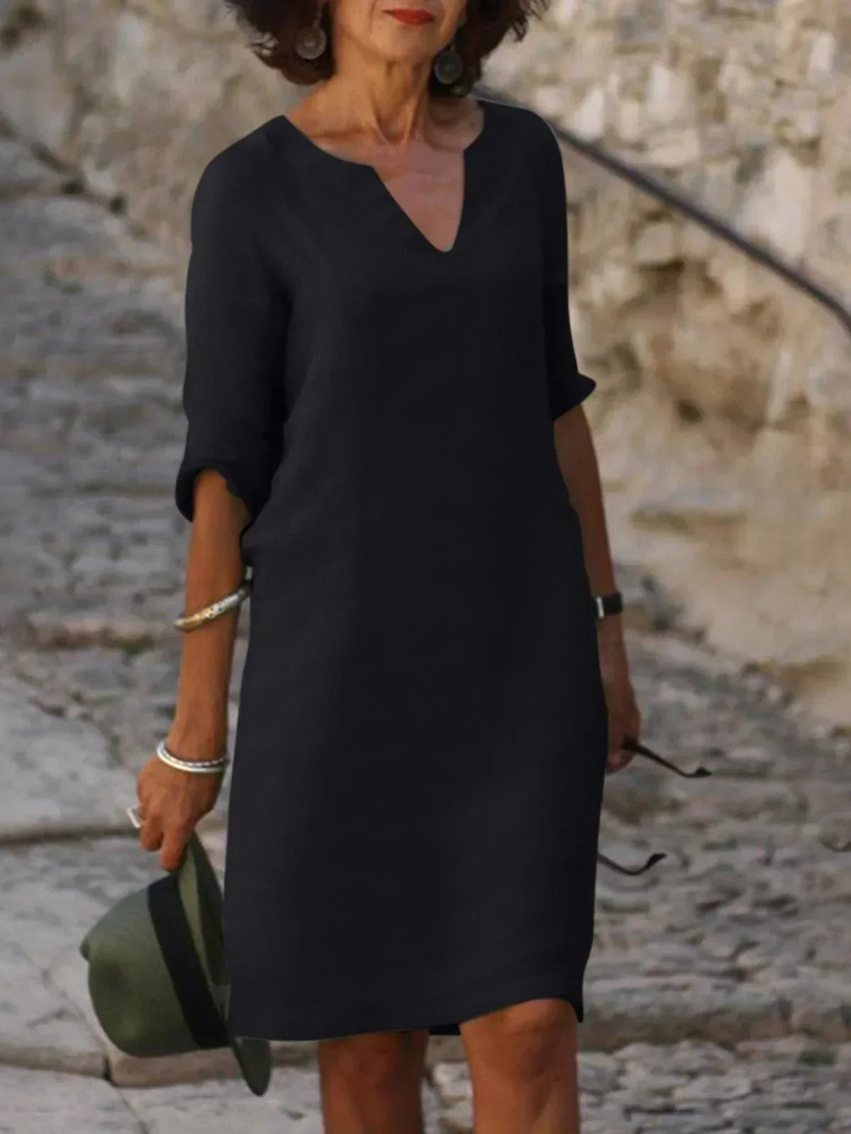 Womens Black Dress - Flattering V-Neck Summer Style, Plus Sizes Available