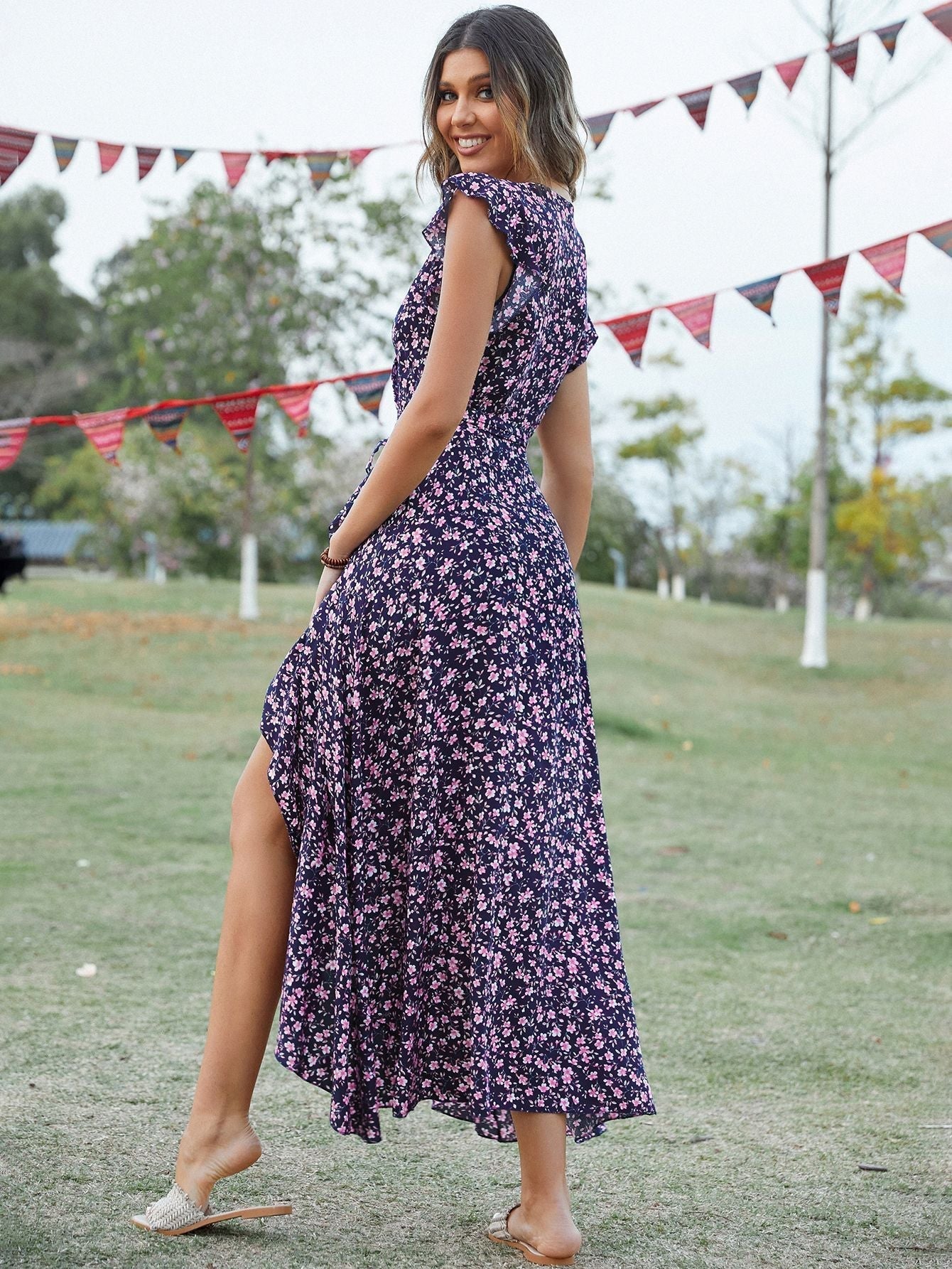 Womens Floral Sleeveless Dress - Elegant Summer Wedding Guest Style
