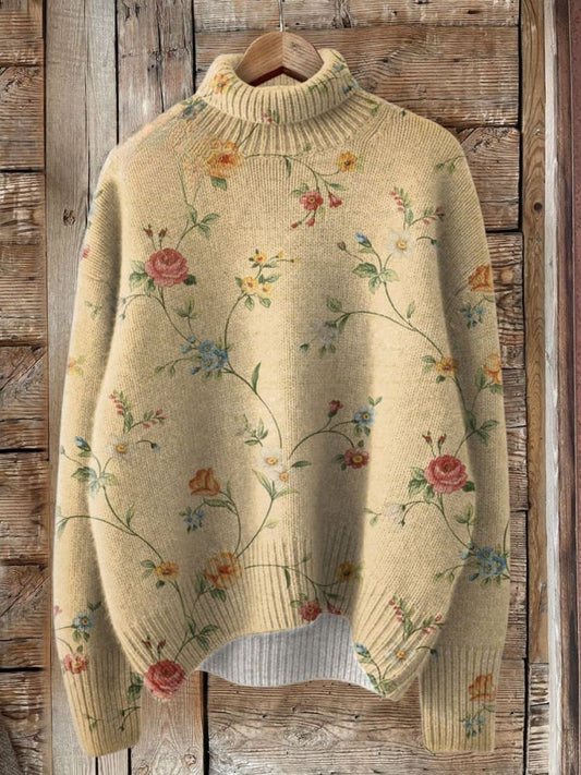Vintage Floral Knit Sweater - Stylish Comfort for Women