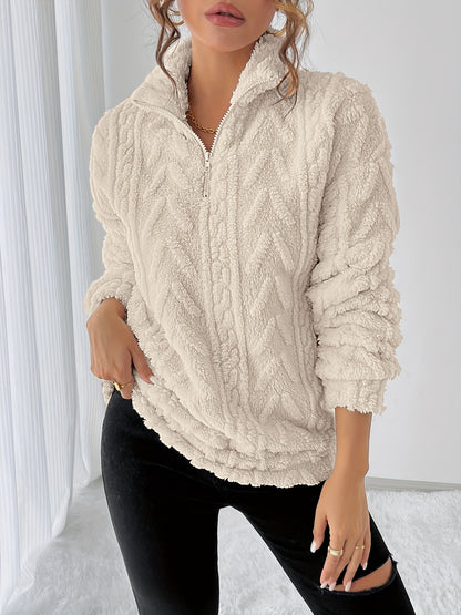 Elegant Polyester Fleece Sweatshirt with Lapel Collar