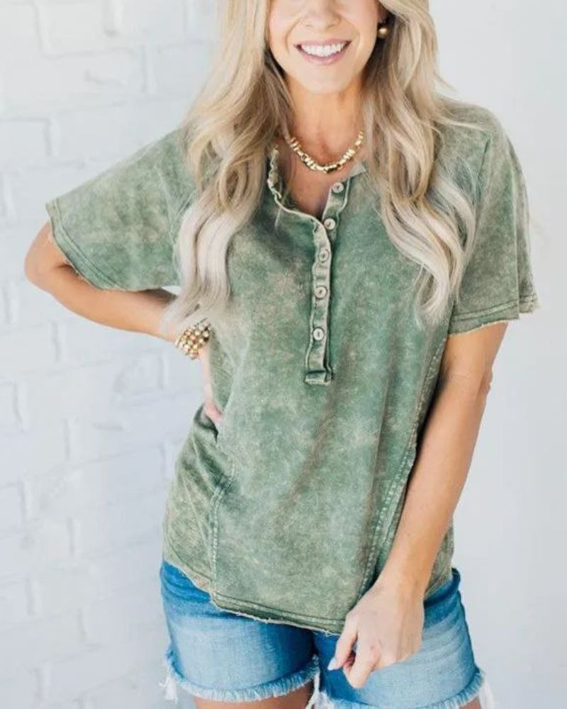 POSITANO - WASHED BUTTON T-SHIRT