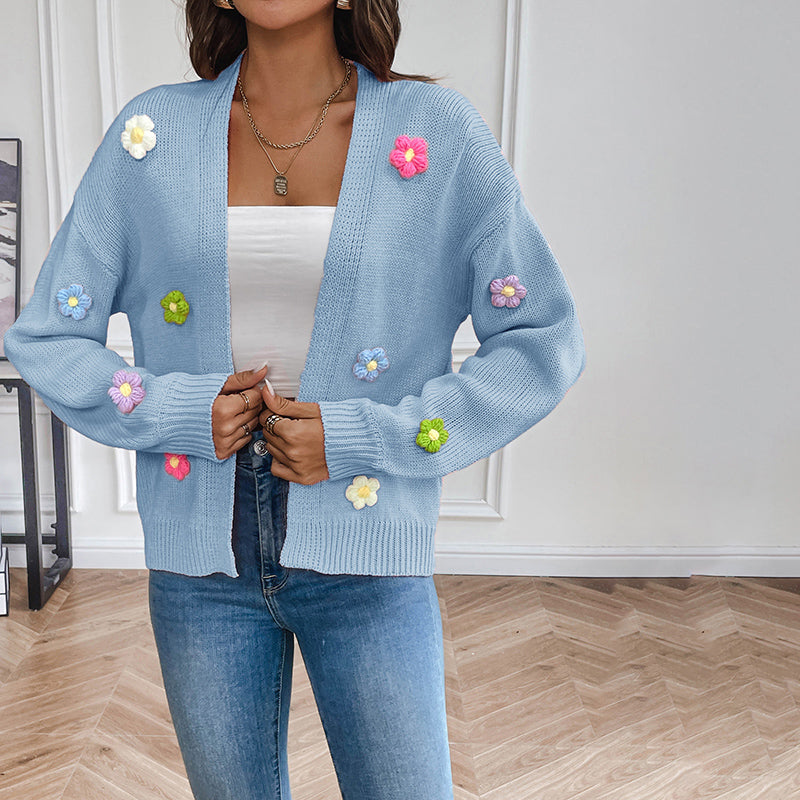 3D Floral Long Cardigan for Women - Stylish, Cozy All-Season Wear