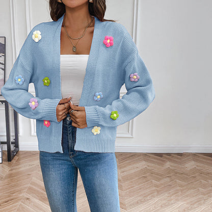 3D Floral Long Cardigan for Women - Stylish, Cozy All-Season Wear