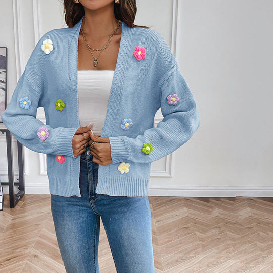 3D Floral Long Cardigan for Women - Stylish, Cozy All-Season Wear