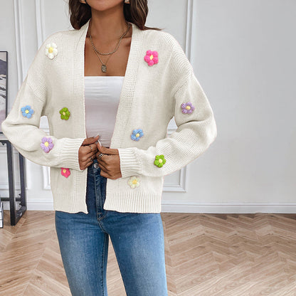 3D Floral Long Cardigan for Women - Stylish, Cozy All-Season Wear