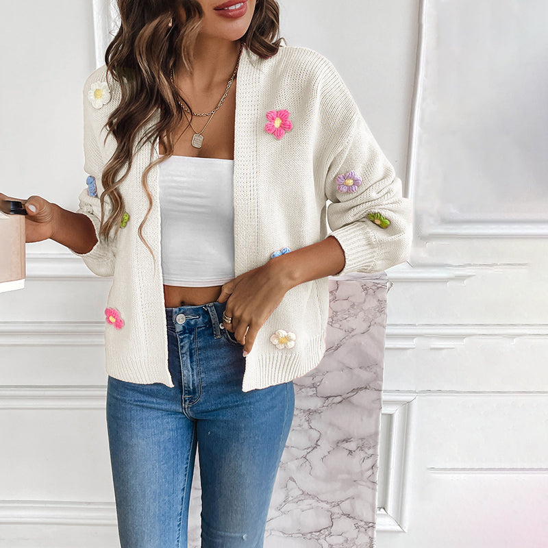 3D Floral Long Cardigan for Women - Stylish, Cozy All-Season Wear