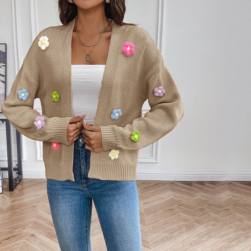 3D Floral Long Cardigan for Women - Stylish, Cozy All-Season Wear