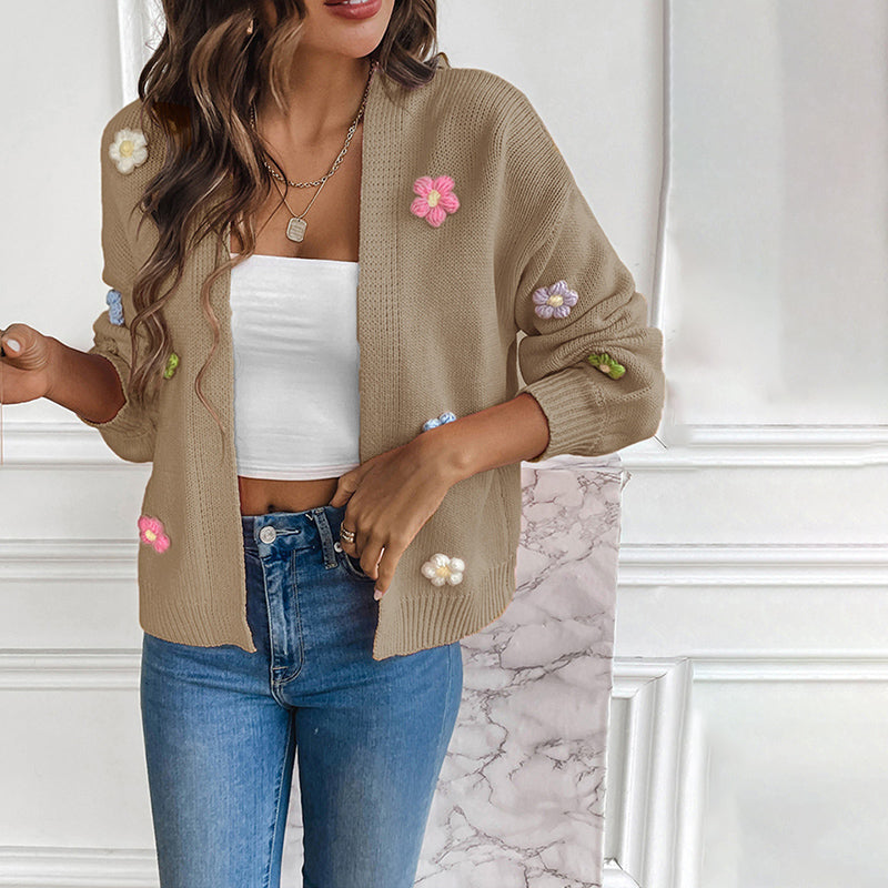 3D Floral Long Cardigan for Women - Stylish, Cozy All-Season Wear