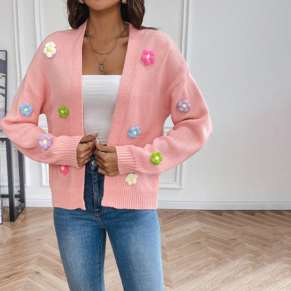 3D Floral Long Cardigan for Women - Stylish, Cozy All-Season Wear
