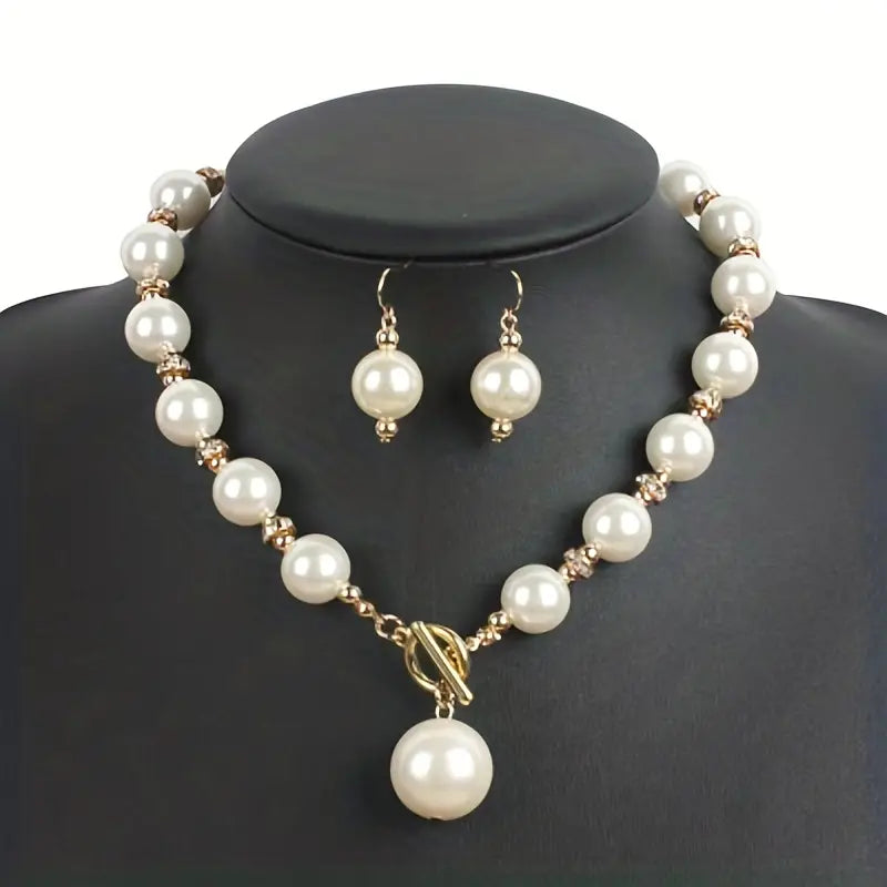 Pearl Decor Necklace + Earrings