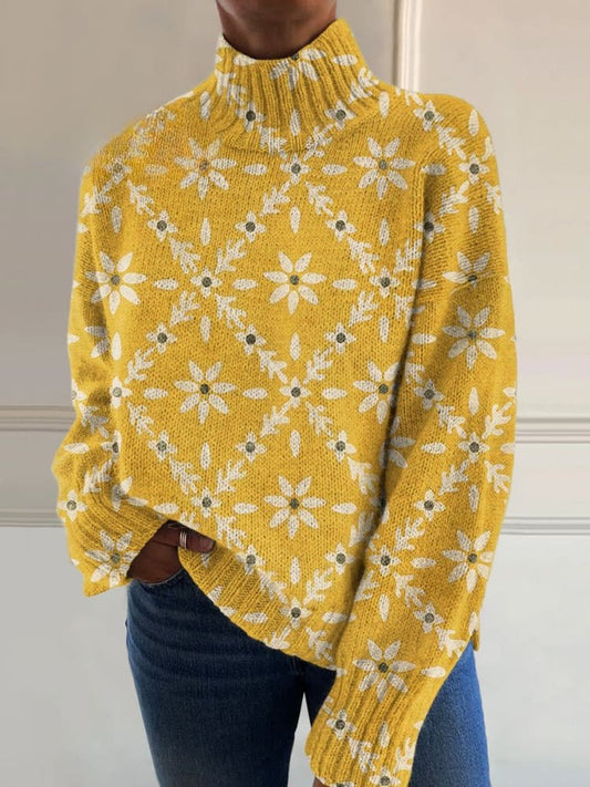 Vintage Floral Color Block Sweater - Stylish Comfort & Unique Design