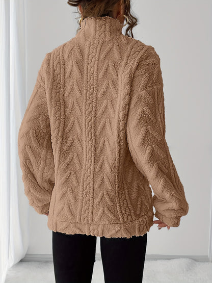 Elegant Polyester Fleece Sweatshirt with Lapel Collar