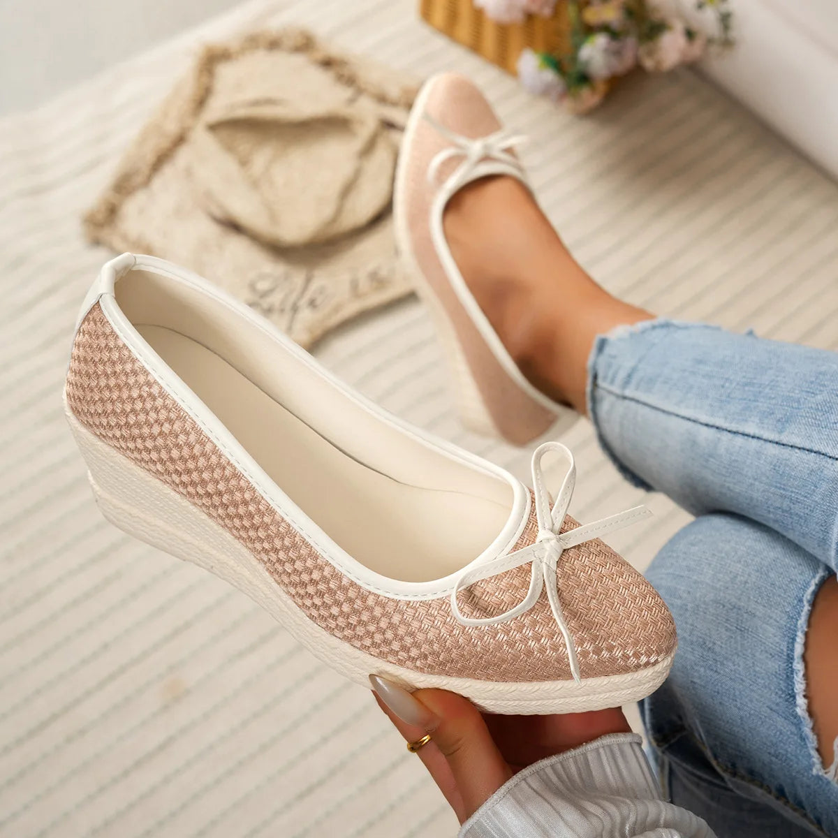 Adelina Nude Wedge Heels - Stylish Comfort for Warm Weather Outfits