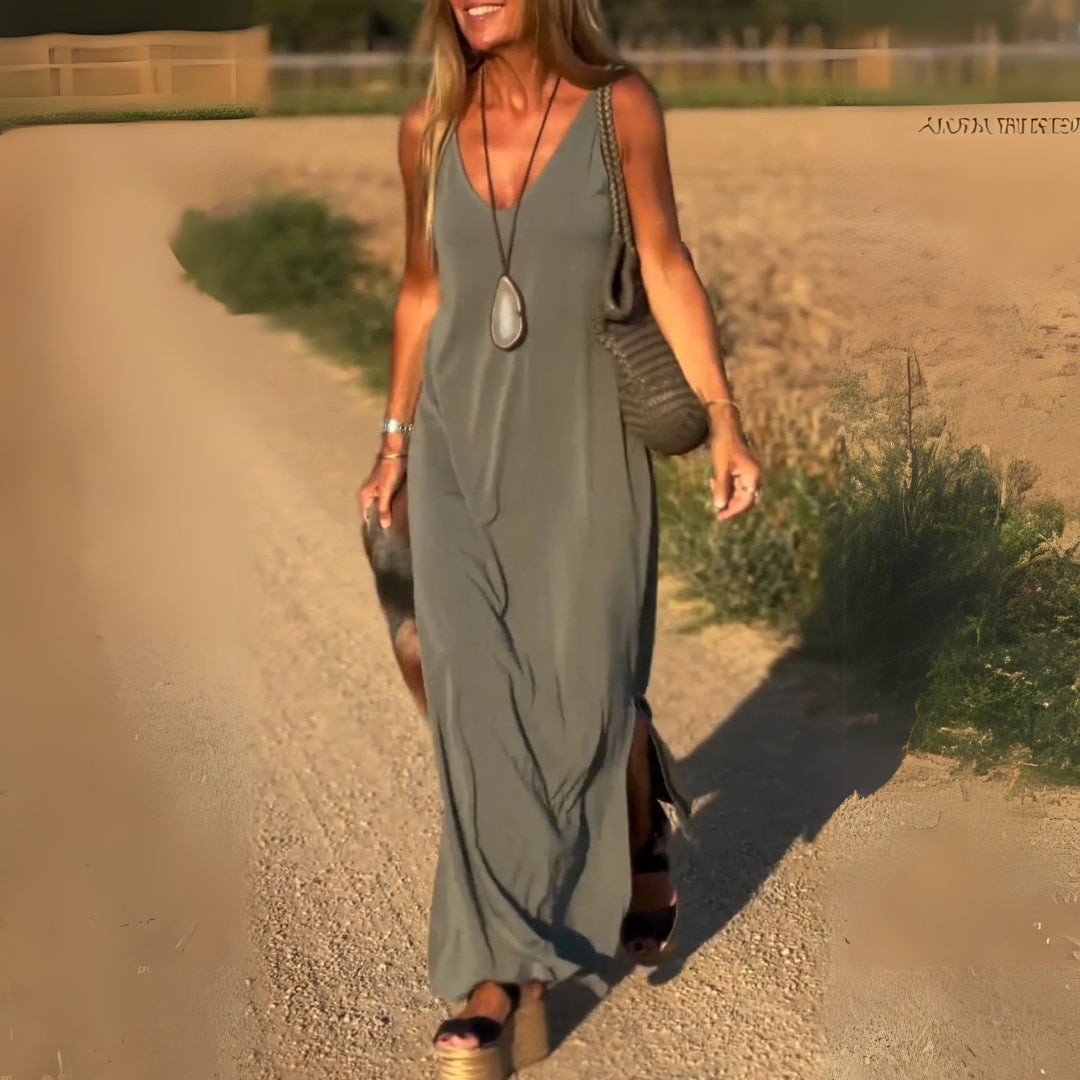 Amber Maxi Dress - Elegant V-Neck, Lightweight Comfort For Women