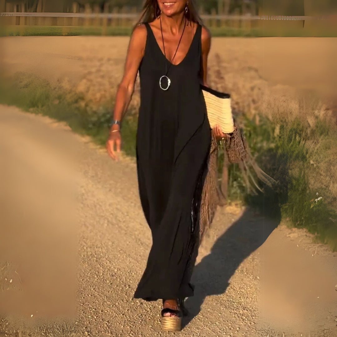 Amber Maxi Dress - Elegant V-Neck, Lightweight Comfort For Women