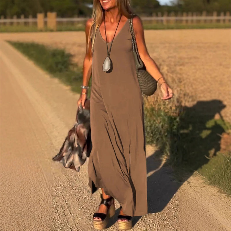 Amber Maxi Dress - Elegant V-Neck, Lightweight Comfort For Women