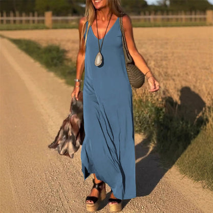 Amber Maxi Dress - Elegant V-Neck, Lightweight Comfort For Women
