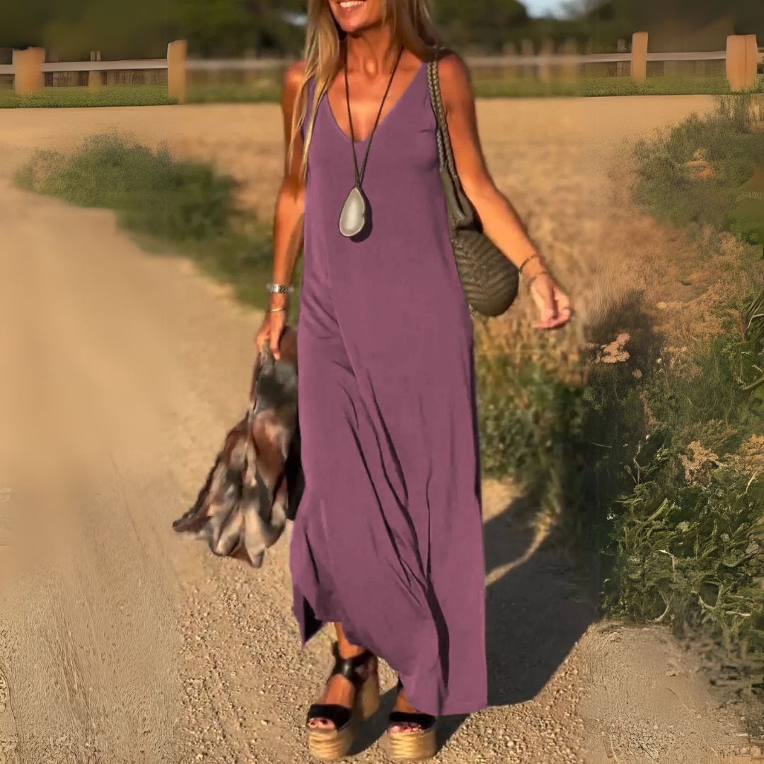 Amber Maxi Dress - Elegant V-Neck, Lightweight Comfort For Women