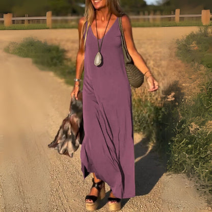Amber Maxi Dress - Elegant V-Neck, Lightweight Comfort For Women