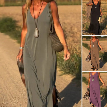 Amber Maxi Dress - Elegant V-Neck, Lightweight Comfort For Women
