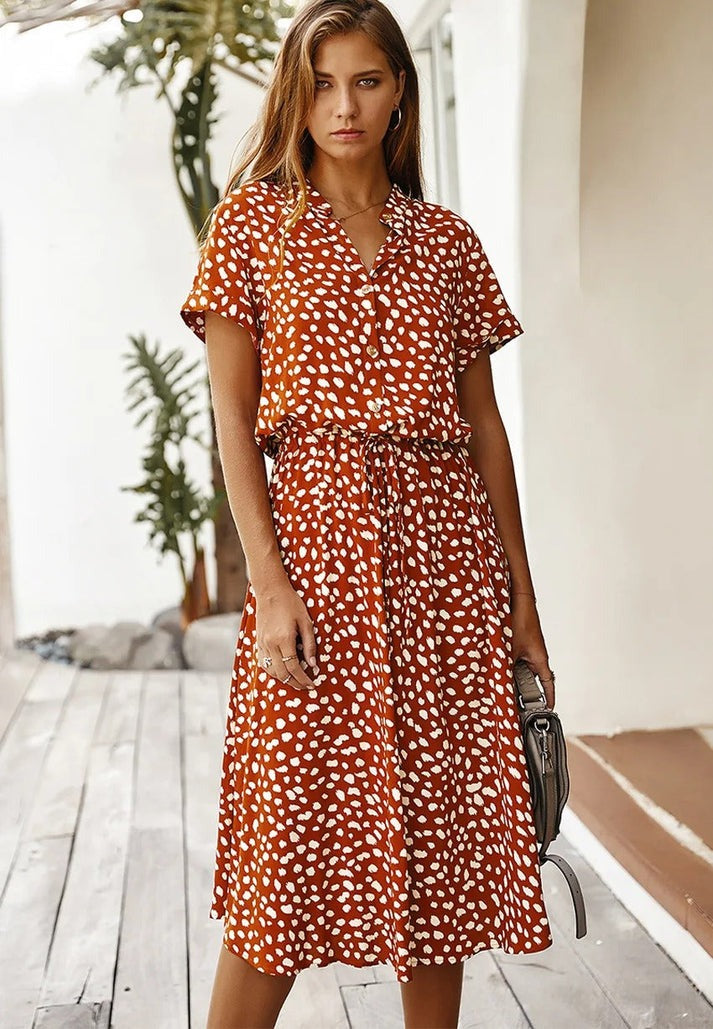 Amber Printed V-Neck Dress - Effortless Summer & Wedding Guest Elegance