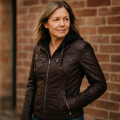 Olivia™ | Waterproof Women's Leather Jacket with Hood
