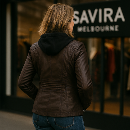 Olivia™ | Waterproof Women's Leather Jacket with Hood