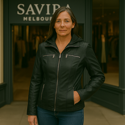 Olivia™ | Waterproof Women's Leather Jacket with Hood