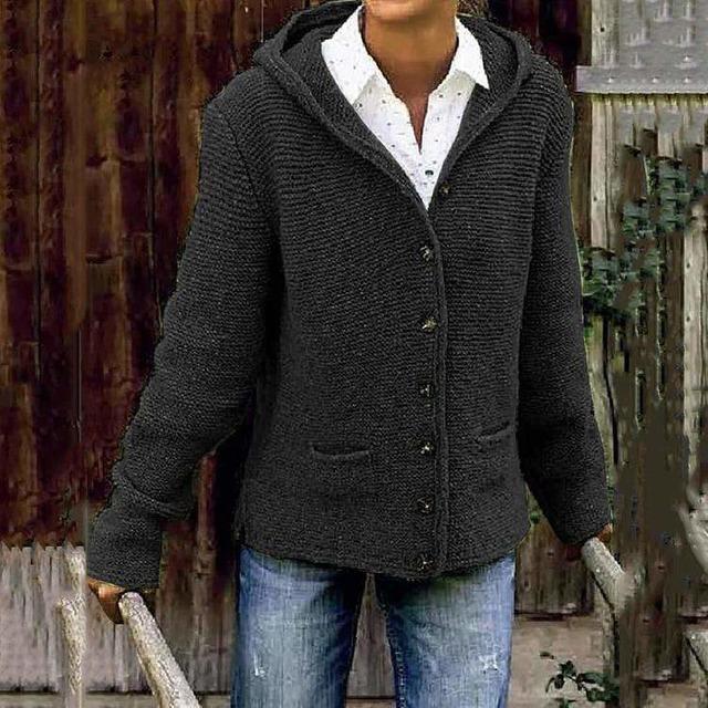 Black Hooded Cardigan - Cozy Cotton Blend for All Seasons