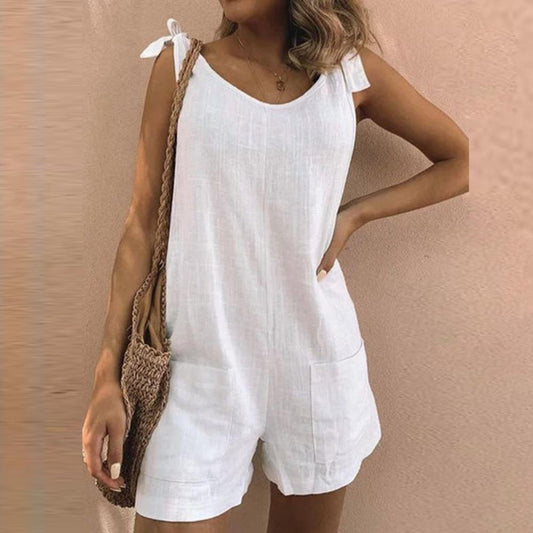 Una Bow Strap Black Playsuit - Effortless Style & Comfort for Women with Pockets