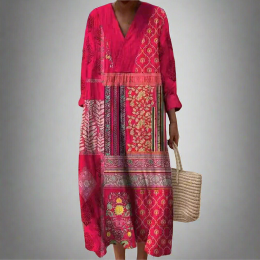Boho Midi Dress - Vibrant Patchwork for Wedding Guests & Summer Outings