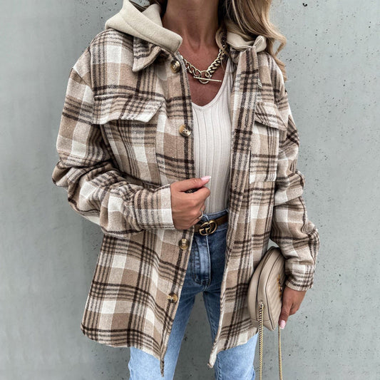 Casual Hooded Plaid Coat - Stylish Women's Winter Outerwear