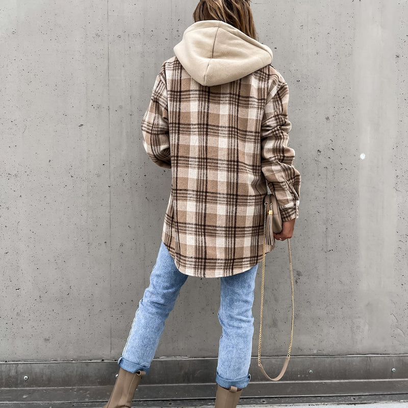 Casual Hooded Plaid Coat - Stylish Women's Winter Outerwear