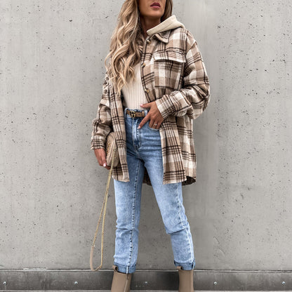 Casual Hooded Plaid Coat - Stylish Women's Winter Outerwear