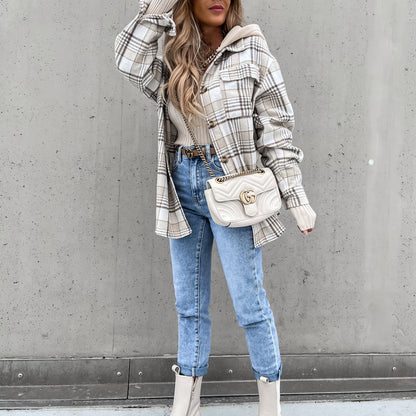 Casual Hooded Plaid Coat - Stylish Women's Winter Outerwear