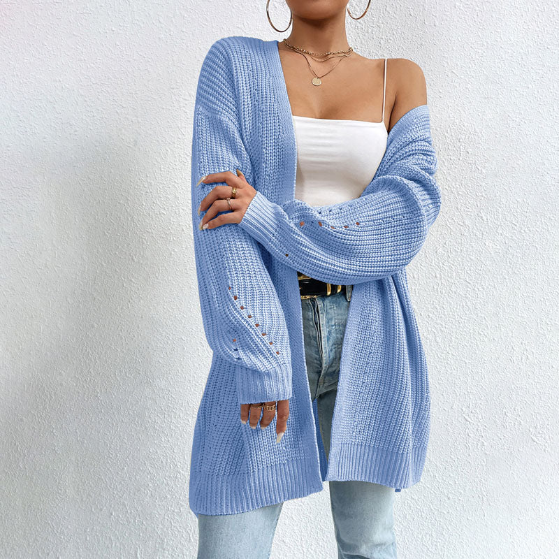 Casual Knit Cardigan - Comfortable Long Cardigans for Women in Black