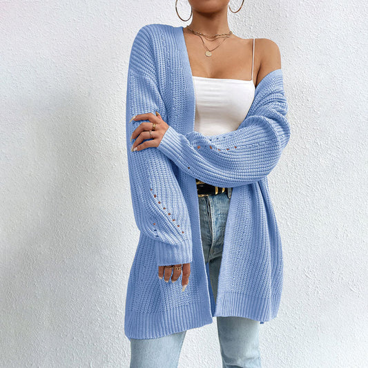Casual Knit Cardigan - Comfortable Long Cardigans for Women in Black