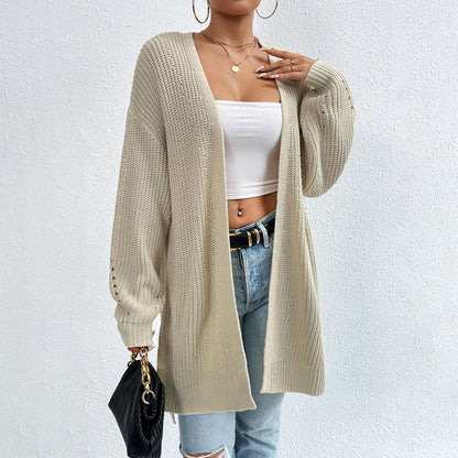 Casual Knit Cardigan - Comfortable Long Cardigans for Women in Black